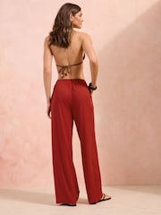 Friends Like These Red Wide Leg Tie Waist Linen Trousers - Image 5 of 5