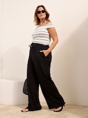 Friends Like These Black Curve Wide Leg Tie Waist Linen Trousers - Image 3 of 4