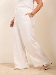 Friends Like These Ivory Curve Wide Leg Tie Waist Linen Trousers - Image 1 of 4