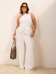 Friends Like These Ivory Curve Wide Leg Tie Waist Linen Trousers - Image 2 of 4