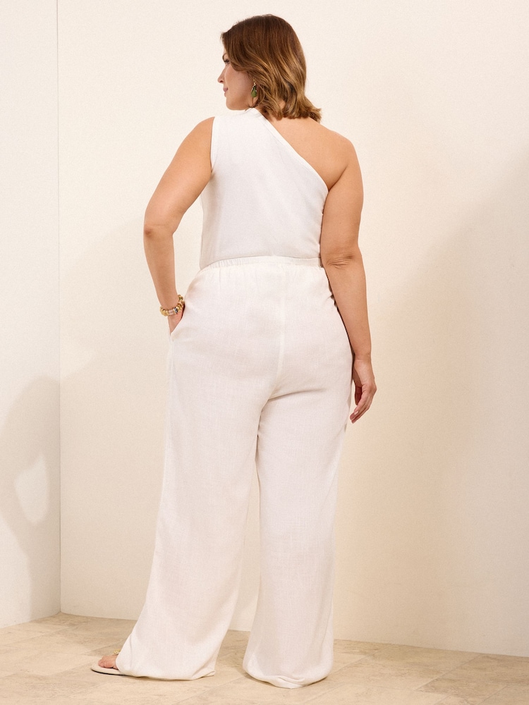 Friends Like These Ivory Curve Wide Leg Tie Waist Linen Trousers - Image 4 of 4