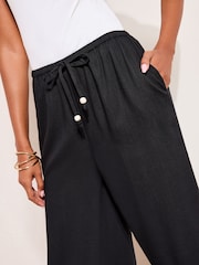 Friends Like These Black Petite Wide Leg Tie Waist Linen Trousers - Image 3 of 4