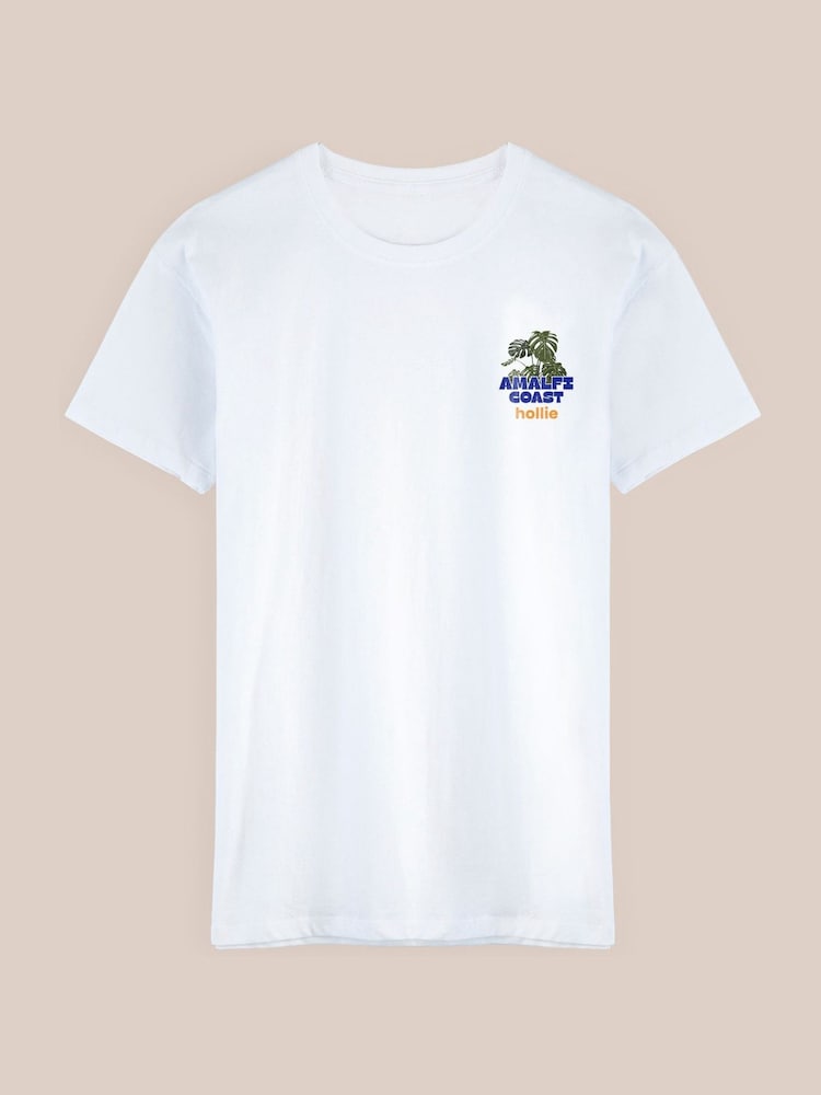 Personalised 'Amalfi Coast' Graphic T-Shirt by Stitch Style - Image 1 of 5 Personalised 'Amalfi Coast' Graphic T-Shirt by Stitch Style - Image 1 of 5