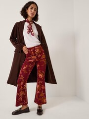 Monsoon Red Yasmina Floral Corduroy Flare Trousers - Image 1 of 5