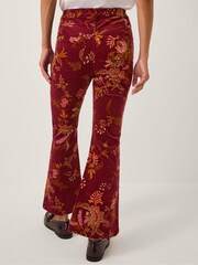 Monsoon Red Yasmina Floral Corduroy Flare Trousers - Image 2 of 5
