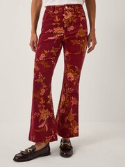 Monsoon Red Yasmina Floral Corduroy Flare Trousers - Image 4 of 5