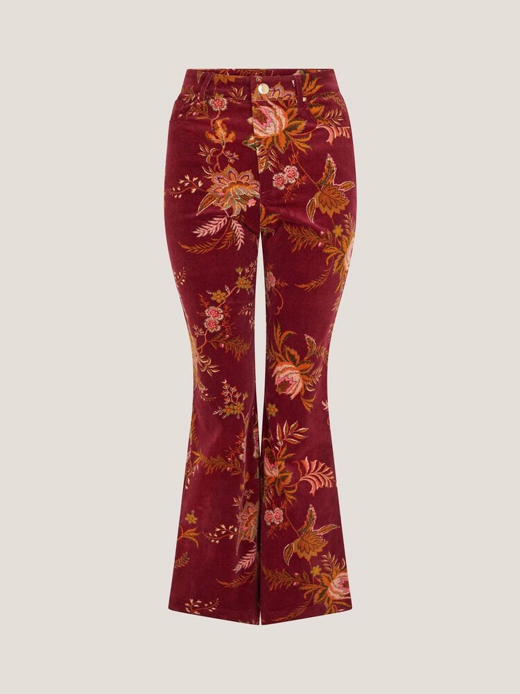 Monsoon Red Yasmina Floral Corduroy Flare Trousers - Image 5 of 5