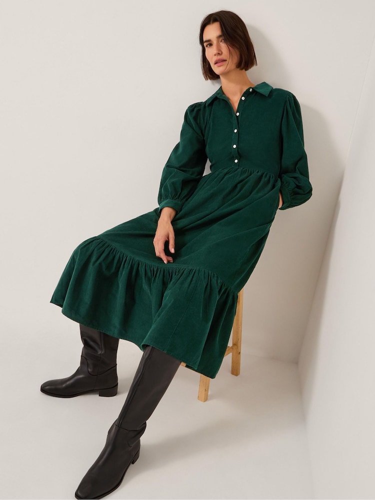 Monsoon Green Adriana Corduroy Midi Shirt Dress - Image 1 of 4