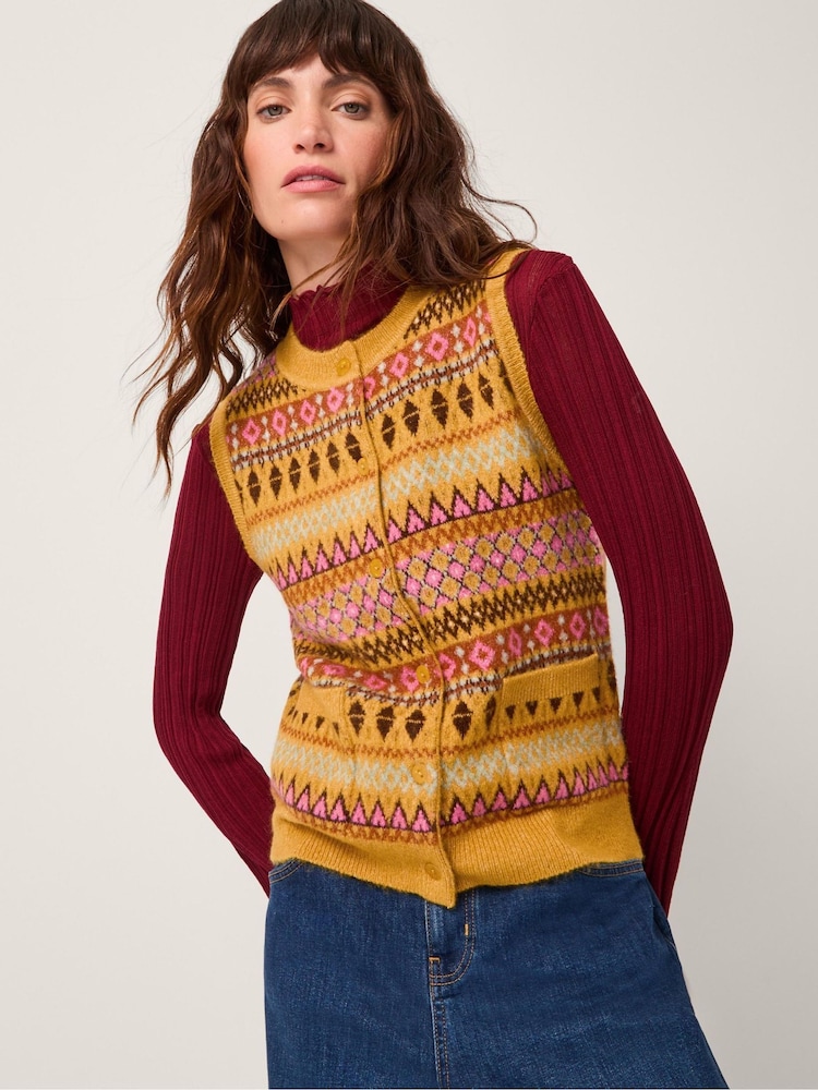 Monsoon Yellow Fleur Fair Isle Pattern Button Knitted Cardigan - Image 1 of 4 Monsoon Yellow Fleur Fair Isle Pattern Button Knitted Cardigan - Image 1 of 4