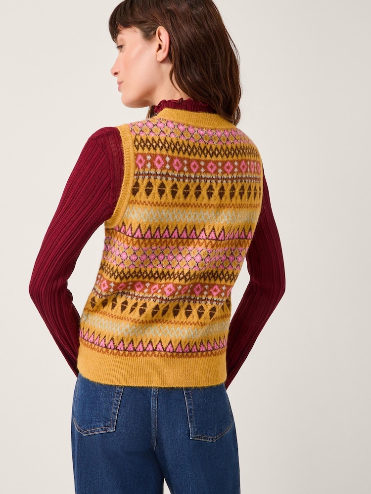 Monsoon Yellow Fleur Fair Isle Pattern Button Knitted Cardigan - Image 2 of 4 Monsoon Yellow Fleur Fair Isle Pattern Button Knitted Cardigan - Image 2 of 4