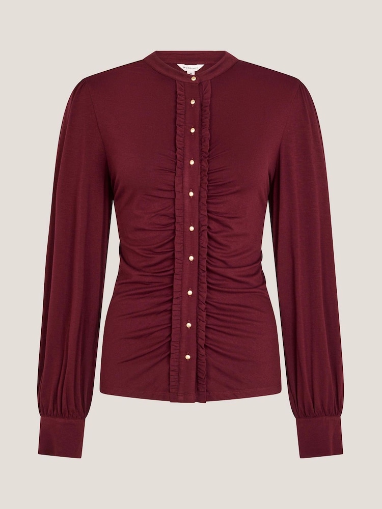 Monsoon Red Jayne Ruched Frill Jersey Blouse - Image 5 of 5 Monsoon Red Jayne Ruched Frill Jersey Blouse - Image 5 of 5