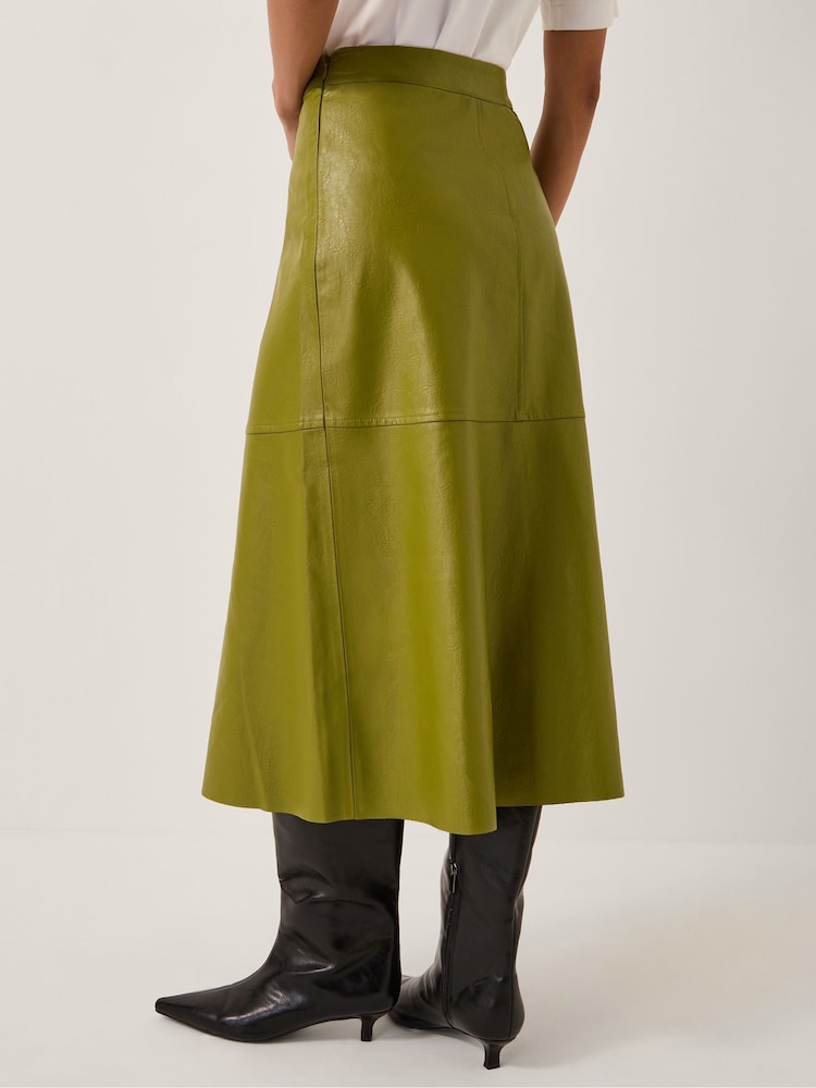 Monsoon Green Pippa Faux Leather Midi Skirt - Image 2 of 6