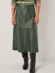 Monsoon Green Pippa Faux Leather Midi Skirt - Image 3 of 6