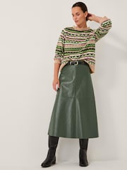 Monsoon Green Pippa Faux Leather Midi Skirt - Image 4 of 6