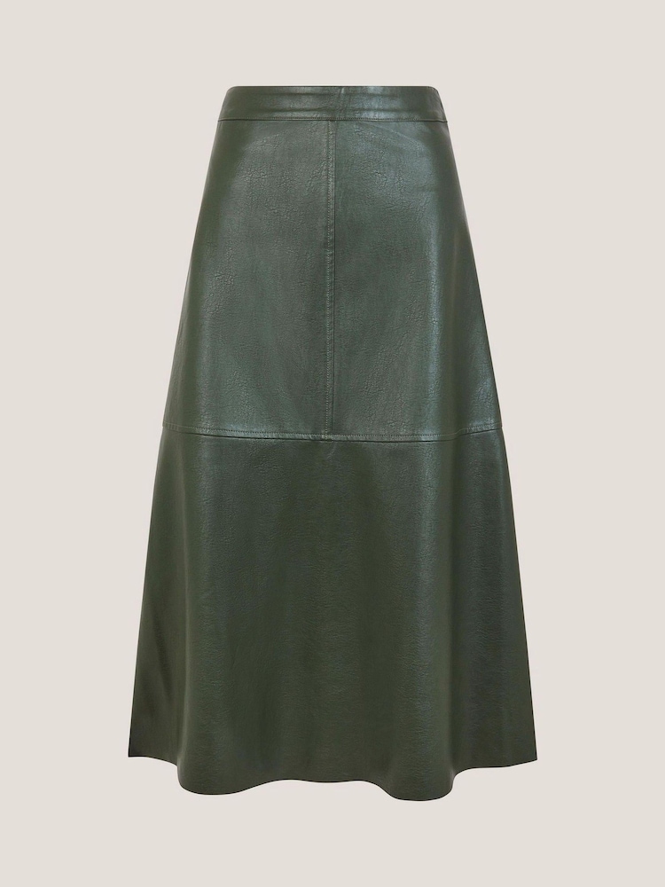Monsoon Green Pippa Faux Leather Midi Skirt - Image 6 of 6