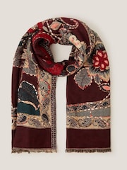 Monsoon Red Evie Embroidered Paisley Scarf - Image 1 of 2