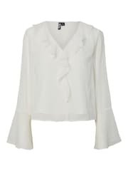 PIECES White Ruffle Bell Sleeve Blouse - Image 1 of 2