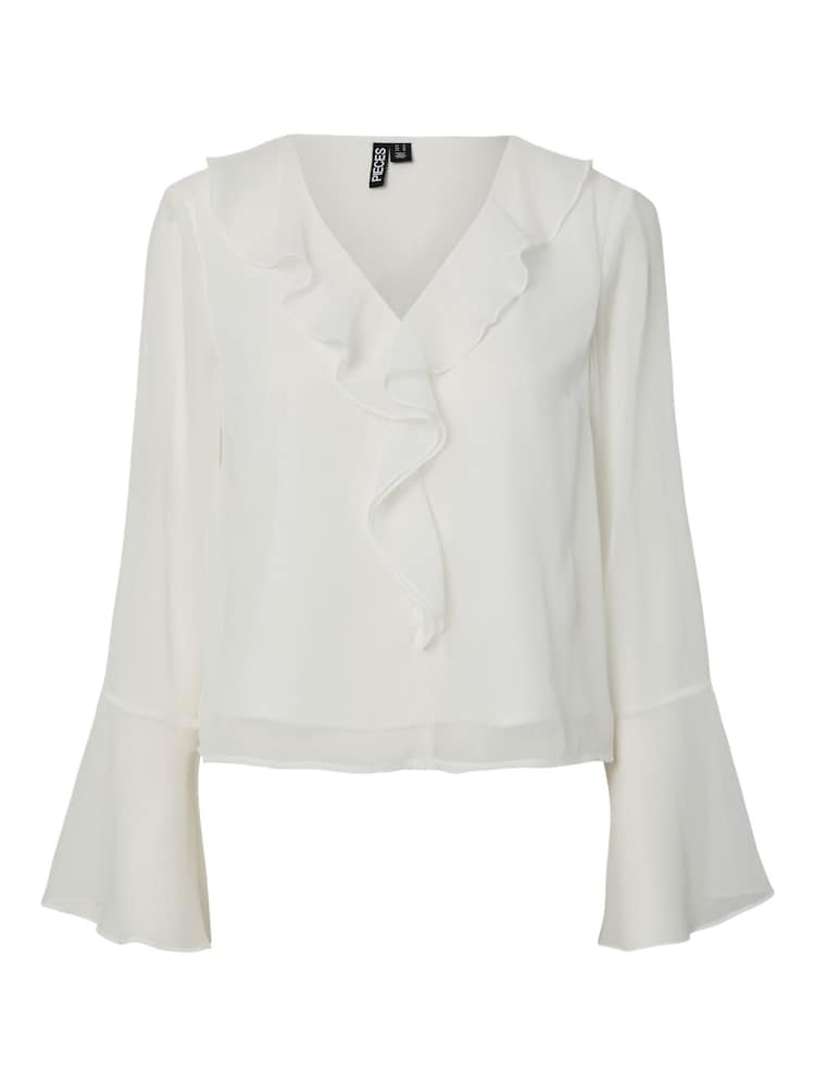PIECES White Ruffle Bell Sleeve Blouse - Image 1 of 2