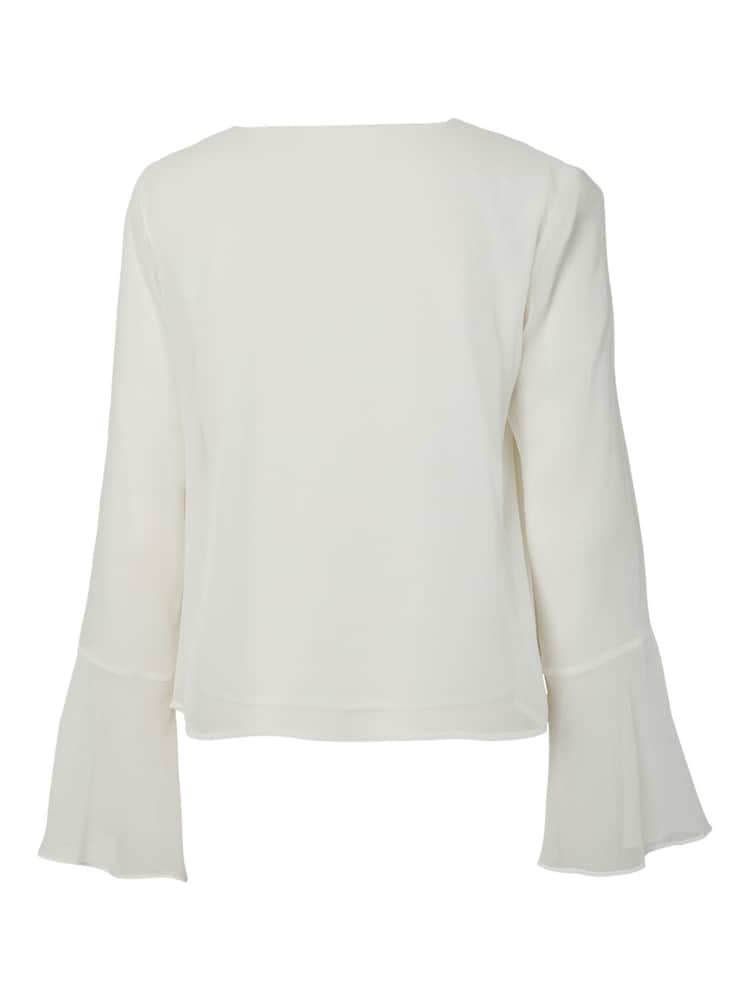 PIECES White Ruffle Bell Sleeve Blouse - Image 2 of 2