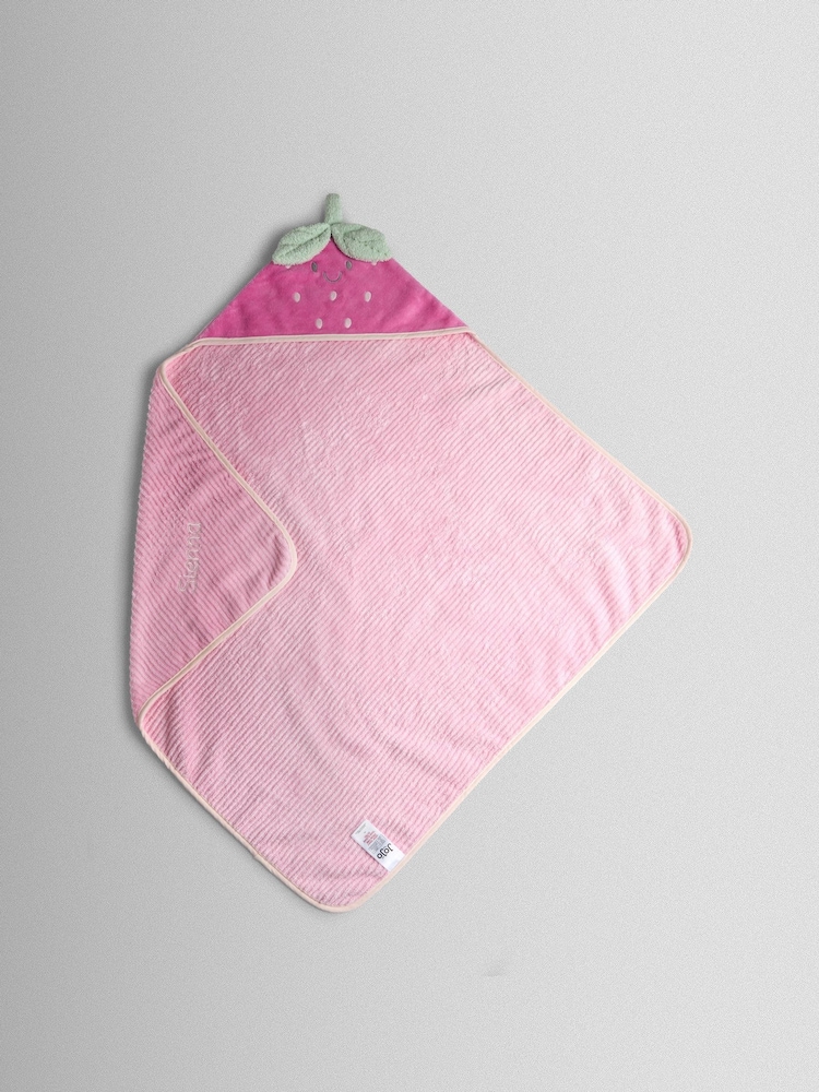 JoJo Maman Bébé Pink Personalised Strawberry Hooded Towel - Image 1 of 3 JoJo Maman Bébé Pink Personalised Strawberry Hooded Towel - Image 1 of 3