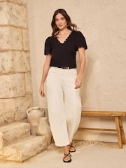 ブラック - Love & Roses スカロップ Vネック Tシャツ - 画像 3 / 4