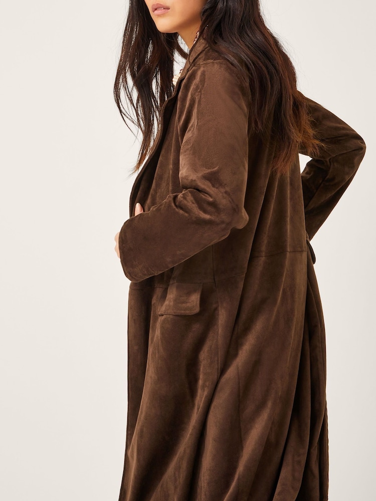 Monsoon Brown Tove Suedette Trench Coat - Image 2 of 5 Monsoon Brown Tove Suedette Trench Coat - Image 2 of 5