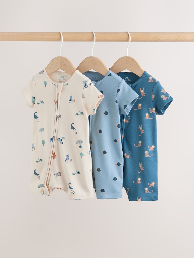 Teal Blue Two Way Zip Baby Rompers 3 Pack (0mths-3yrs) - Image 1 of 10