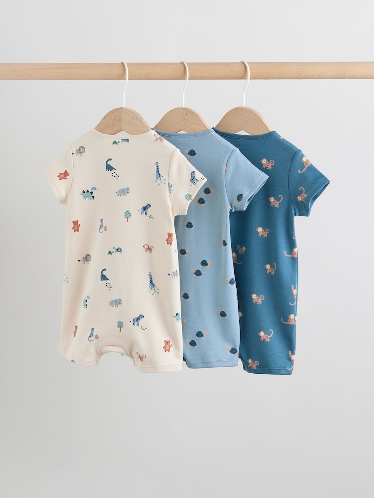 Teal Blue Two Way Zip Baby Rompers 3 Pack (0mths-3yrs) - Image 2 of 10