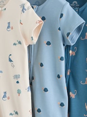 Teal Blue Two Way Zip Baby Rompers 3 Pack (0mths-3yrs) - Image 7 of 10
