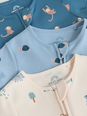 Teal Blue Two Way Zip Baby Rompers 3 Pack (0mths-3yrs) - Image 8 of 10