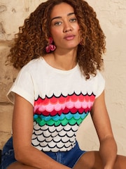 Love & Roses Ivory Multi Rainbow Stripe Petite Crew Neck T-Shirt - Image 1 of 4