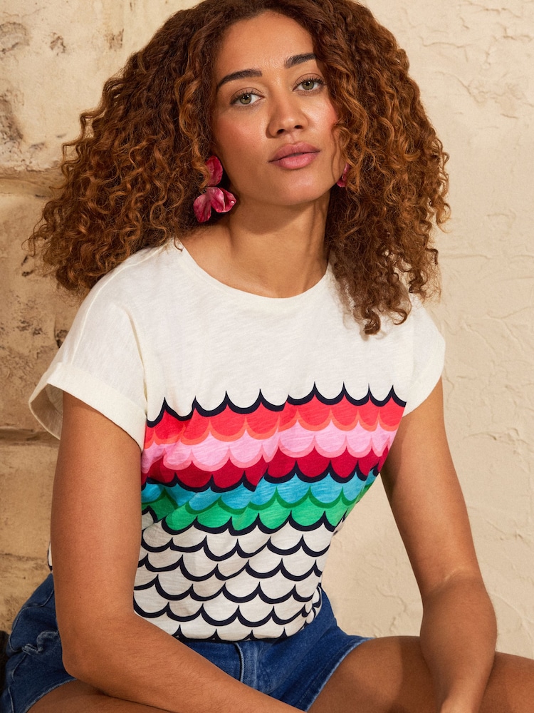 Love & Roses Ivory Multi Rainbow Stripe Petite Crew Neck T-Shirt - Image 1 of 4