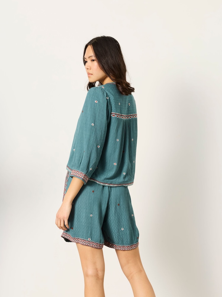 FatFace Zoe Teal Blue Embriodered Jacket - Image 2 of 6