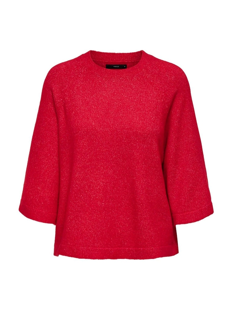 ONLY Red 3/4 Sleeve Round Neck Jumper - Image 1 of 2 ONLY Red 3/4 Sleeve Round Neck Jumper - Image 1 of 2
