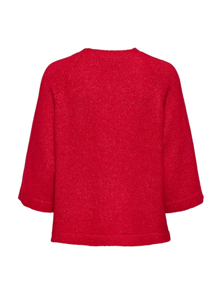 ONLY Red 3/4 Sleeve Round Neck Jumper - Image 2 of 2 ONLY Red 3/4 Sleeve Round Neck Jumper - Image 2 of 2