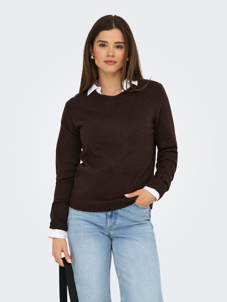 ONLY Brown Knitted Long Sleeve Jumper - Image 1 of 6 ONLY Brown Knitted Long Sleeve Jumper - Image 1 of 6