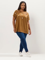 Yours Curve Brown Embroidered Slash Detail Top - Image 3 of 5