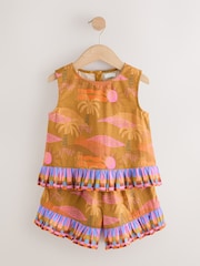 Olive Green Tropical Peplum Blouse and Shorts Set (3-16yrs) - Image 1 of 10