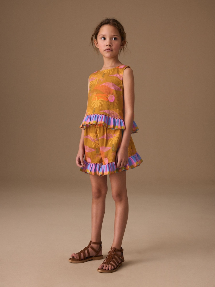 Olive Green Tropical Peplum Blouse and Shorts Set (3-16yrs) - Image 2 of 10