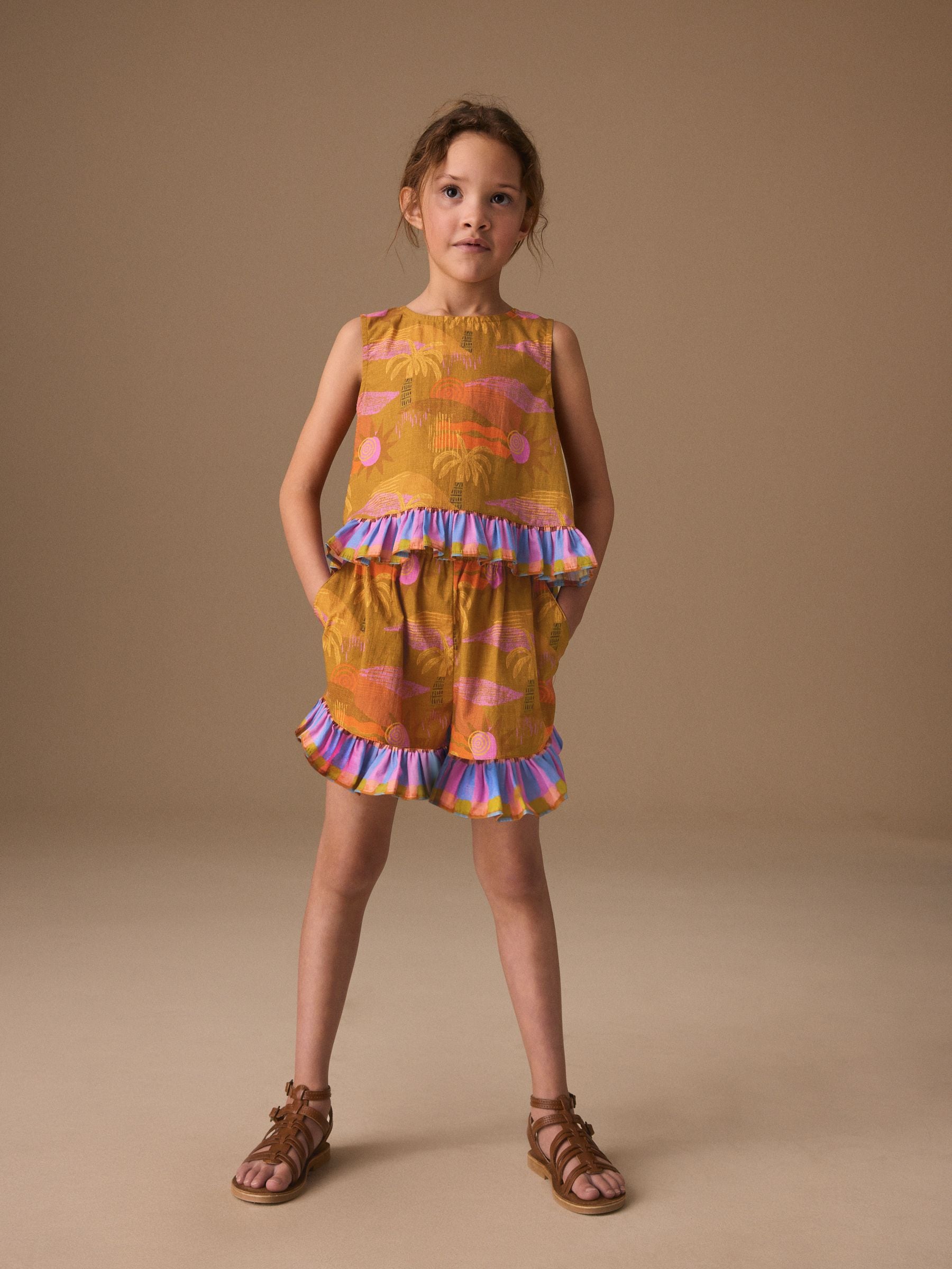 Buy Olive Green Tropical Peplum Blouse and Shorts Set (3-16yrs