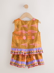 Olive Green Tropical Peplum Blouse and Shorts Set (3-16yrs) - Image 7 of 10