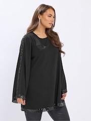 Yours Curve Black Sequin Panel Flare Tunic - Image 1 of 5