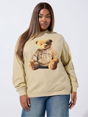 Yours Curve Natural Limited Teddy Leopard Sweat Hoodie - Image 1 of 5