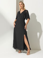 Yours Curve Black London Glitter Wrap Mesh Maxi Dress - Image 1 of 5