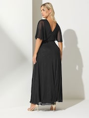 Yours Curve Black London Glitter Wrap Mesh Maxi Dress - Image 3 of 5