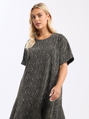 Yours Curve Gold Short Sleeve Circle Cut Jacquard Dress - Image 1 of 5