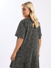 Yours Curve Gold Short Sleeve Circle Cut Jacquard Dress - Image 2 of 5