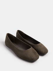 Yours Curve Brown Extra-Wide Fit Square Toe Ballet Pumps - Image 2 of 4