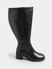 Yours Curve Black Extra-Wide Fit Square Toe Knee Block Boots - Image 2 of 5
