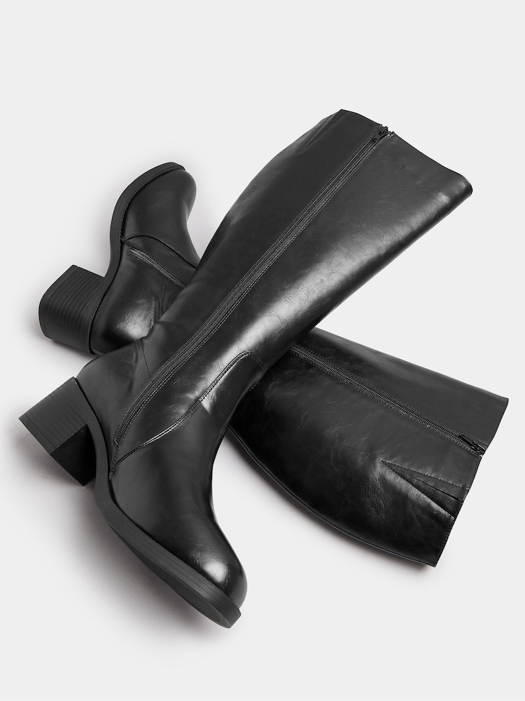 Yours Curve Black Extra-Wide Fit Square Toe Knee Block Boots - Image 5 of 5